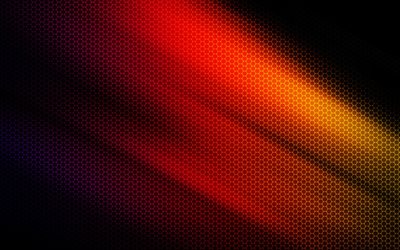 multicolored honeycomb background, red honeycomb background, Black background, honeycomb abstractions, red polygon background