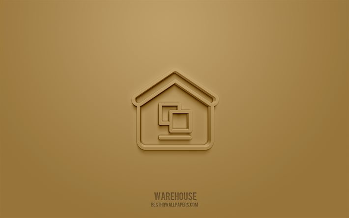 Warehouse 3d icon, brown background, 3d symbols, Warehouse, Delivery icons, 3d icons, Warehouse sign, Delivery 3d icons