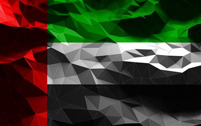 4k, アラブ首長国連邦の旗, 低ポリアート, アジア諸国, 国のシンボル, 3Dフラグ, アラブ首長国連邦, アジア, アラブ首長国連邦の3Dフラグ