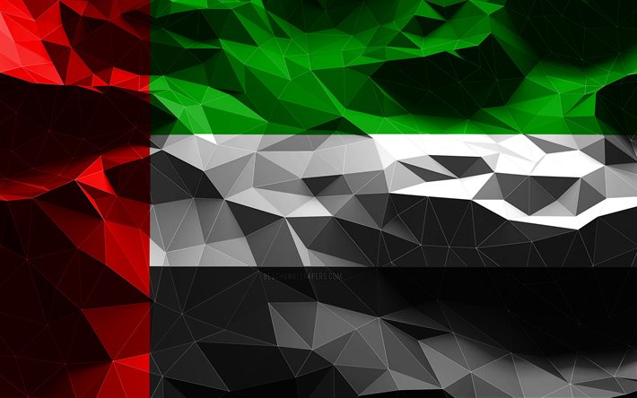 4k, bandeira dos Emirados &#193;rabes Unidos, low poly art, pa&#237;ses asi&#225;ticos, s&#237;mbolos nacionais, Bandeira dos Emirados &#193;rabes Unidos, Bandeiras 3D, Emirados &#193;rabes Unidos, &#193;sia, bandeira 3D dos Emirados &#193;rabes Unidos