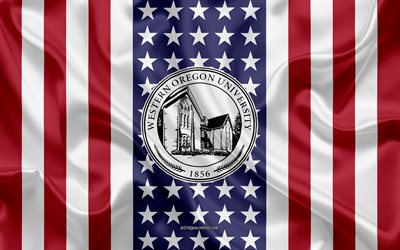 Western Oregon University Emblem, American Flag, Western Oregon University logo, Monmouth, Oregon, USA, Western Oregon University