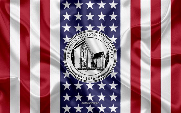 Download wallpapers Western Oregon University Emblem, American Flag