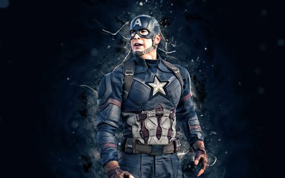 Captain America, gr&#229; neonljus, 4k, superhj&#228;ltar, Avengers Infinity War, Steven Rogers, Captain America 4K, Captain America Infinity War