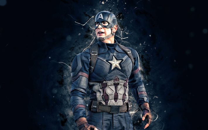 キャプテン・アメリカ, 灰色のネオンライト, 4k, スーパーヒーロー, アベンジャーズインフィニティウォー, スティーブンロジャース, キャプテンアメリカインフィニティウォー