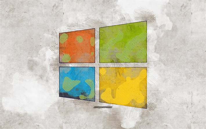 Logo di Windows 10, arte grunge, Windows 10, logo Windows, sfondo grunge creativo, logo grunge di Windows
