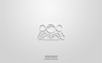 Gruppo di lavoro icona 3d, sfondo bianco, simboli 3d, gruppo di lavoro, icone di rete, icone 3d, segno gruppo di lavoro, icone di rete 3d