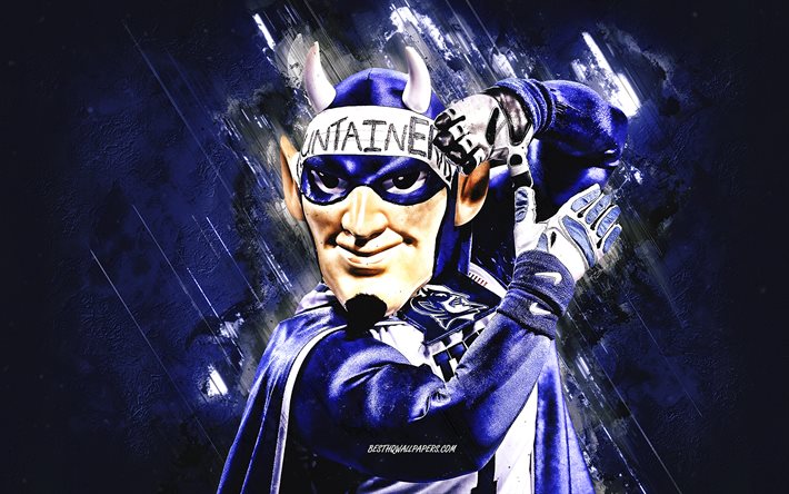 Blue Devil, mascot, Duke Blue Devils, NCAA, Blue Devil mascot, blue stone background, Duke Blue Devils mascot