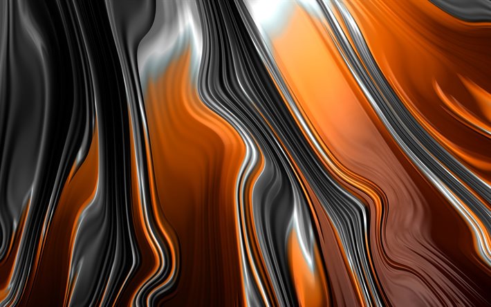 fond ondul&#233; orange, textures de vagues 3D, vagues orange, textures 3D, fond avec vagues, textures de vagues, arri&#232;re-plans orange