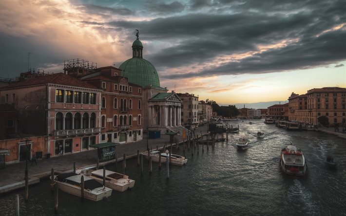 Venetsia, ilta, auringonlasku, Grand Canal, Venetsian kaupunkikuvan, Veneto, Italia