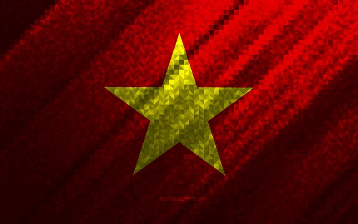 Vietnam bayrağı, &#231;ok renkli soyutlama, Vietnam mozaik bayrağı, Vietnam, mozaik sanatı
