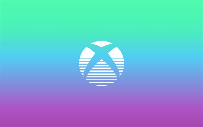 xbox gear-logo, gr&#252;ner lila hintergrund, xbox-logo, xbox