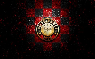 St Pauli FC, logotipo brilhante, Bundesliga 2, fundo xadrez preto vermelho, futebol, VfL Osnabruck, clube de futebol alem&#227;o, logotipo do FC St Pauli, arte em mosaico, FC St Pauli