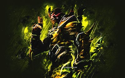 Veste jaune Shen, League of Legends, fond de pierre jaune, personnages de League of Legends, veste jaune Shen construire