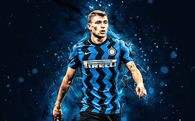 Nicolo Barella, 4k, Internazionale, footballeurs italiens, Serie A, Inter Milan FC, football, néons bleus, Nicolo Barella Internazionale, Nicolo Barella 4K