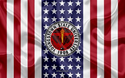 emblem der youngstown state university, amerikanische flagge, logo der youngstown state university, youngstown, ohio, usa, youngstown state university