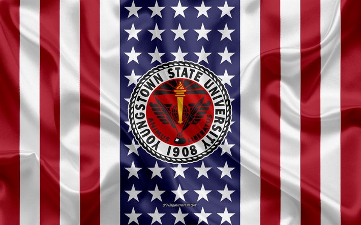 Emblema de la Universidad Estatal de Youngstown, bandera estadounidense, logotipo de la Universidad Estatal de Youngstown, Youngstown, Ohio, EE UU, Universidad Estatal de Youngstown