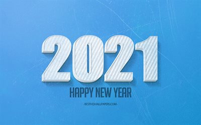 2021 Ano Novo, 2021 fundo azul, 2021 conceitos, 2021 letras brancas 3D, 2021 fundo azul retro