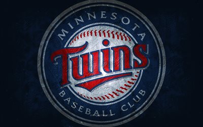 Minnesota Twins, time de beisebol americano, fundo de pedra azul, logotipo do Minnesota Twins, arte grunge, MLB, beisebol, EUA, emblema do Minnesota Twins
