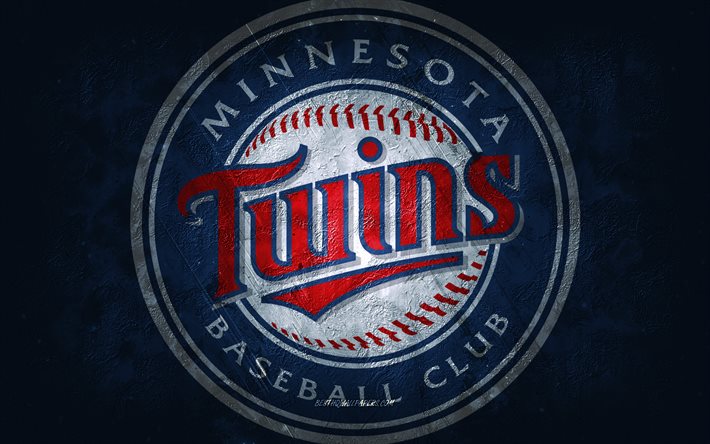 Minnesota Twins, amerikkalainen baseball-joukkue, sininen kivi tausta, Minnesota Twins-logo, grunge-taide, MLB, baseball, USA, Minnesota Twins -tunnus