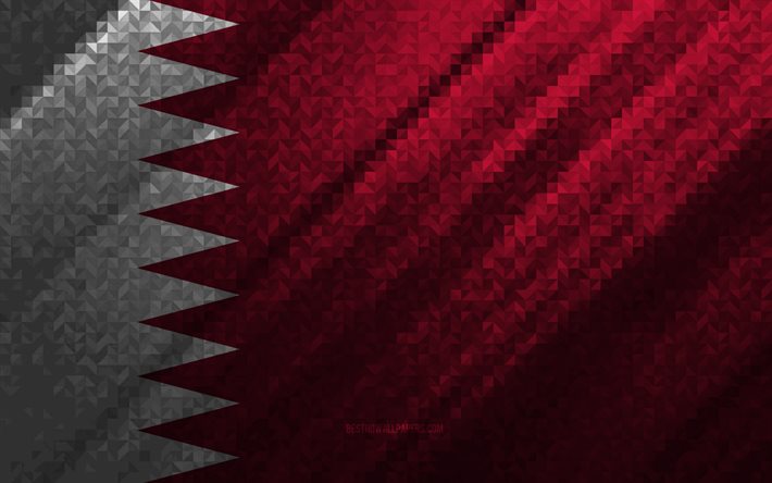 Drapeau du Qatar, abstraction multicolore, drapeau mosa&#239;que du Qatar, Qatar, art de la mosa&#239;que, drapeau du Qatar
