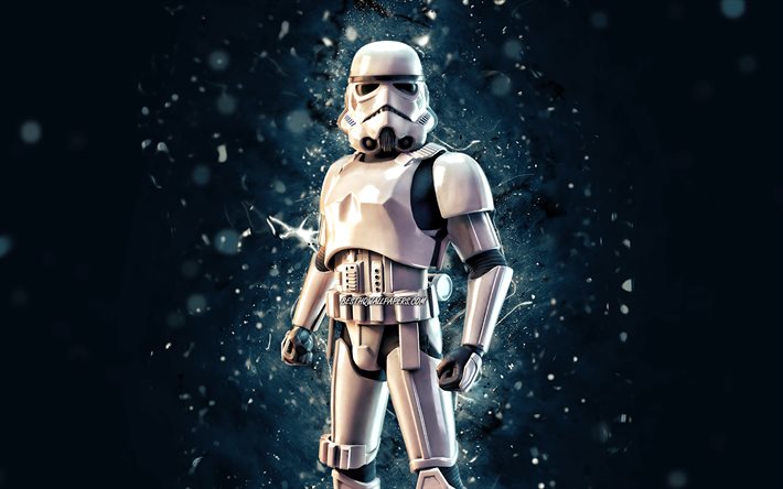 Imperial Stormtrooper, 4k, siniset neonvalot, Fortnite Battle Royale, Fortnite-hahmot, Imperial Stormtrooper Skin, Fortnite, Imperial Stormtrooper Fortnite
