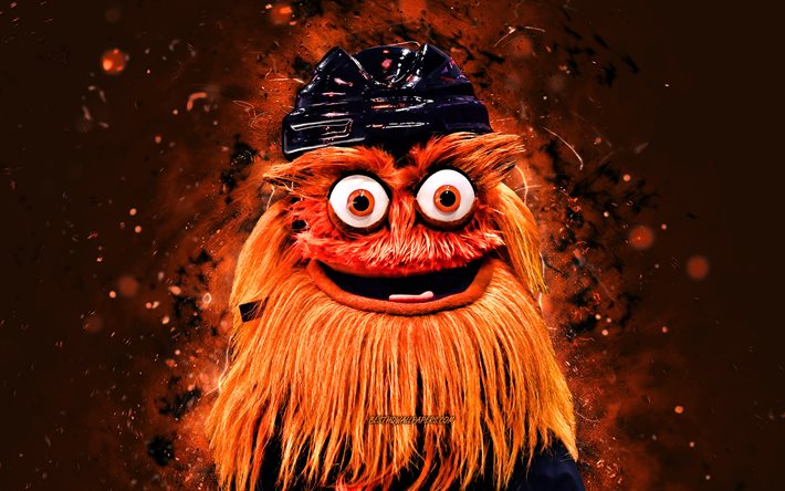 Gritty, 4k, maskot, Philadelphia Flyers, orange neonljus, NHL, kreativ, USA, Philadelphia Flyers maskot, NHL maskotar, Gritty Philadelphia Flyers, officiell maskot, Gritty maskot