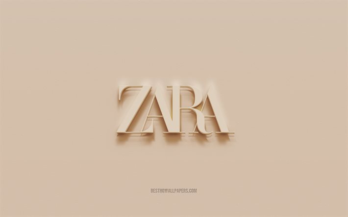 zara-logo, brauner gipshintergrund, zara 3d-logo, marken, zara-emblem, 3d kunst, zara
