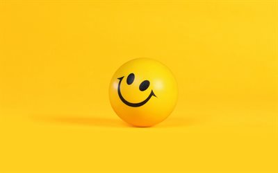 Sorriso de bola amarela 3D, conceitos positivos, bola 3D, sorriso 3D, sorriso sorridente de emo&#231;&#245;es, bom humor