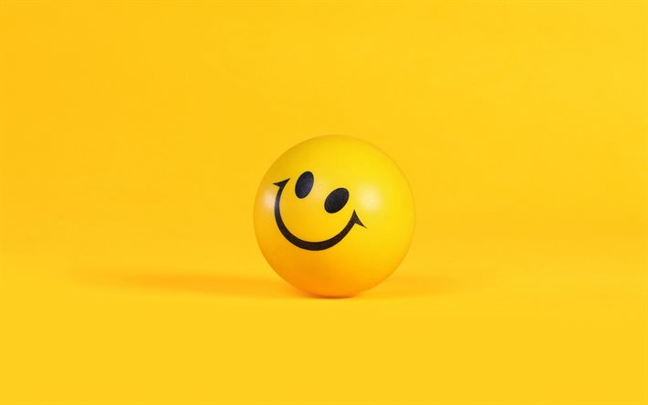 Sorriso de bola amarela 3D, conceitos positivos, bola 3D, sorriso 3D, sorriso sorridente de emo&#231;&#245;es, bom humor