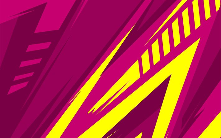 formas geom&#233;tricas, listras coloridas, arte grunge, fundos geom&#233;tricos, criativo, fundos amarelos roxos, linhas coloridas, fundos roxos, ilumina&#231;&#245;es abstratas