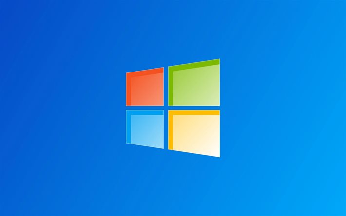 Windows logo on blue background, Windows logo, Windows 10, Windows emblem, blue background