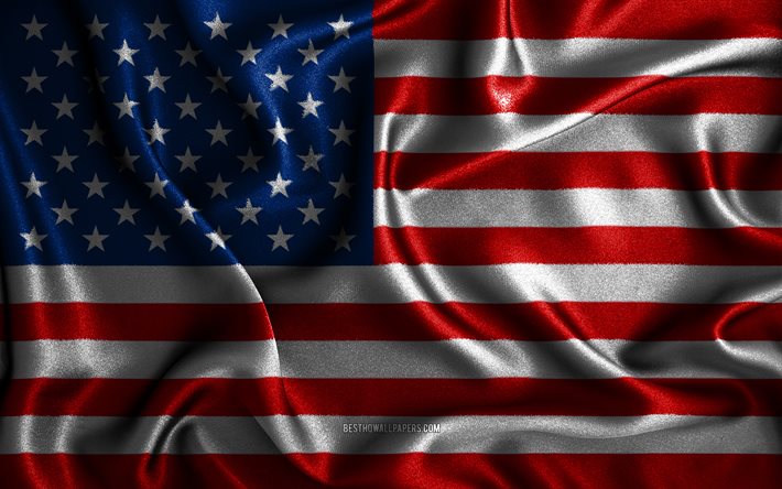 USA lippu, 4k, silkki aaltoileva liput, kansalliset symbolit, Lippu USA, kangas liput, YHDYSVALTAIN lippu, Yhdysvallat, Pohjois-Amerikassa, USA 3D flag, Amerikan lippu