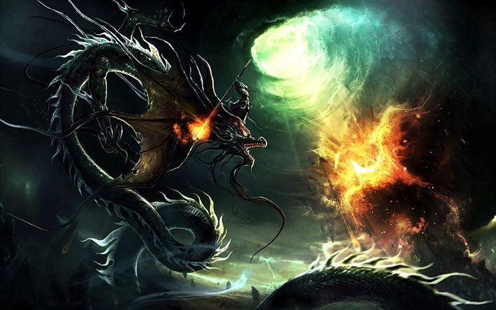 dragon, monster, fight, phoenix