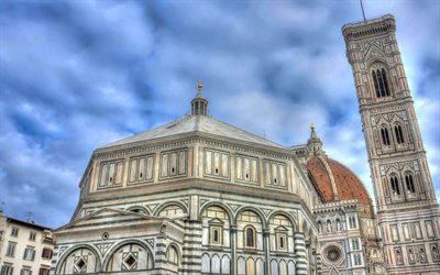 Santa Maria del Fiore, Firenze, 4k, italian landmarks, Europe, cathedral, Florence, Italy, HDR