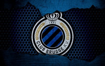 Brugge, 4k, logo, ESL Pro League, soccer, football club, Belgium, grunge, Club Brugge KV, metal texture, Brugge FC