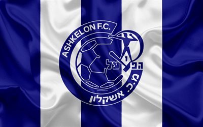 Hapoel Ashkelon FC, 4k, Israeli football club, emblem, Hapoel Ashkelon logo, Ligat haAl, football, Israel Football Championship, Ashkelon, Israel, silk