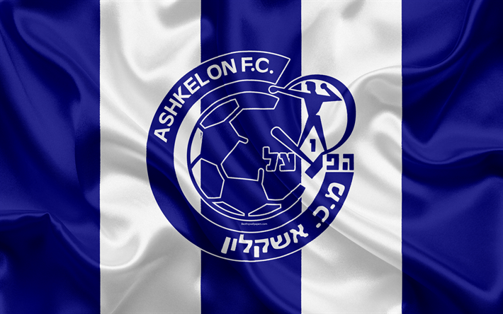L'Hapoel Ashkelon FC, 4k, calcio Israeliano club, emblema, l'Hapoel Ashkelon logo, Ligat haAl, calcio, Campionato di Calcio Israele, Ashkelon, Israele, seta