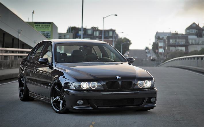4k, BMW M5, tuning, E39, stance, black M5, german cars, BMW