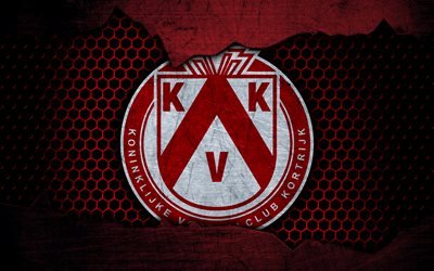 Kortrijk, 4k, logo, ESL Pro League, soccer, football club, Belgium, grunge, KV Kortrijk, metal texture, Kortrijk FC