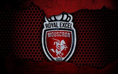 Mouscron, 4k, logo, ESL Pro League, soccer, football club, Belgium, grunge, Royal Excel Mouscron, metal texture, Mouscron FC