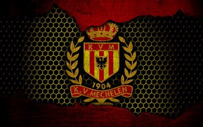 Mechelen, 4k, logo, ESL Pro League, soccer, football club, Belgium, grunge, KV Mechelen, metal texture, Mechelen FC