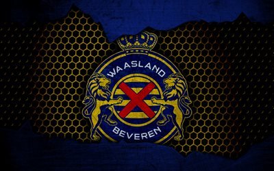 Waasland-Beveren, 4k, logo, ESL Pro League, soccer, football club, Belgium, grunge, RS Waasland-Beveren, metal texture, Waasland-Beveren FC