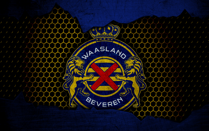 Waasland-Beveren, 4k, logo, ESL Pro League, soccer, calcio, club, Belgio, shoegazing, RS Waasland-Beveren, metal texture, Waasland-Beveren FC