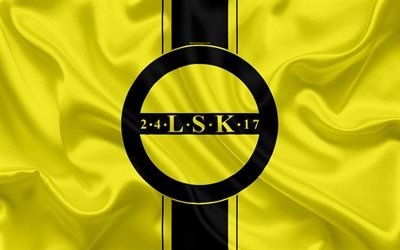 Lillestrom FC, 4k, Norwegian football club, emblem, logo, Eliteserien, Norwegian Football Championships, football, Lillestrom, Norway, silk flag