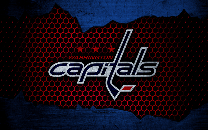Washington Capitals, 4k, logo, NHL, hockey, Eastern Conference, USA, grunge, metal texture, Metropolitan Division