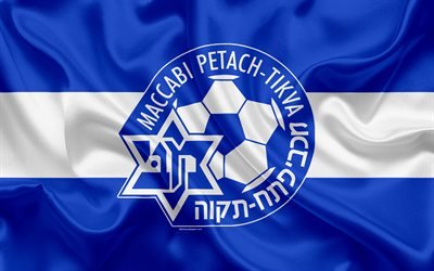 Maccabi Petah Tikva FC, 4k, Israeli football club, emblem, logo, Ligat haAl, football, Israel Football Championship, Petah Tikva, Israel, silk