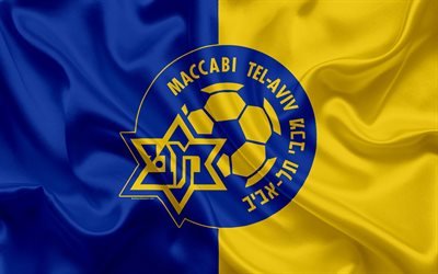 Maccabi Tel Aviv FC, 4k, Israeli football club, emblem, logo, Ligat haAl, football, Israel Football Championships, Tel-Aviv, Israel, silk