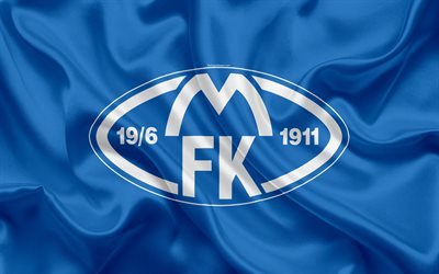 Molde FK, 4k, Norwegian football club, emblem, Molde logo, Eliteserien, Norwegian Football Championships, football, Molde, Norway, silk flag