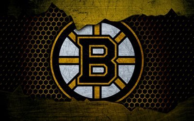 Boston Bruins, 4k, logo, NHL, hockey, Eastern Conference, USA, grunge, metal texture, Atlantic Division