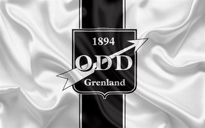 Odds BK, 4k, Norwegian football club, emblem, logo, Eliteserien, Norwegian Football Championships, football, Shien, Norway, silk flag